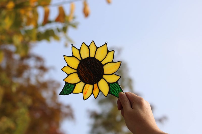 HAOSUM Sunflowers Gifts Stained Glass Window Hanging,Handmade Sunflower Kitchen Decor Suncatcher for Window, Sunflowers Gifts for Women,Birthday Giftss for Mom,Grandma 5Ã—6 INCH - Image 2